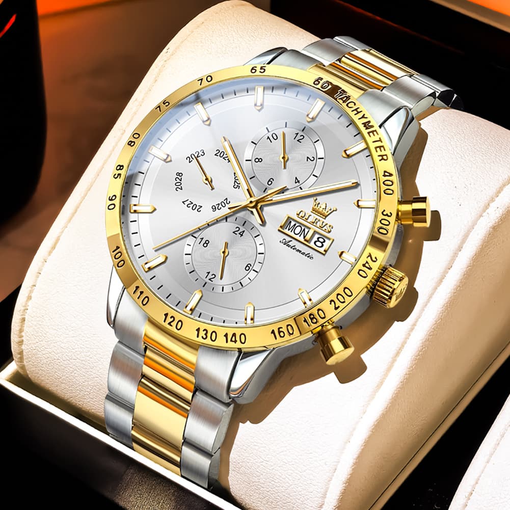 OLEVS 6683 Multifunction Automatic Steel Watch for Men - Silver Grey Watch | Olevs Watch Store