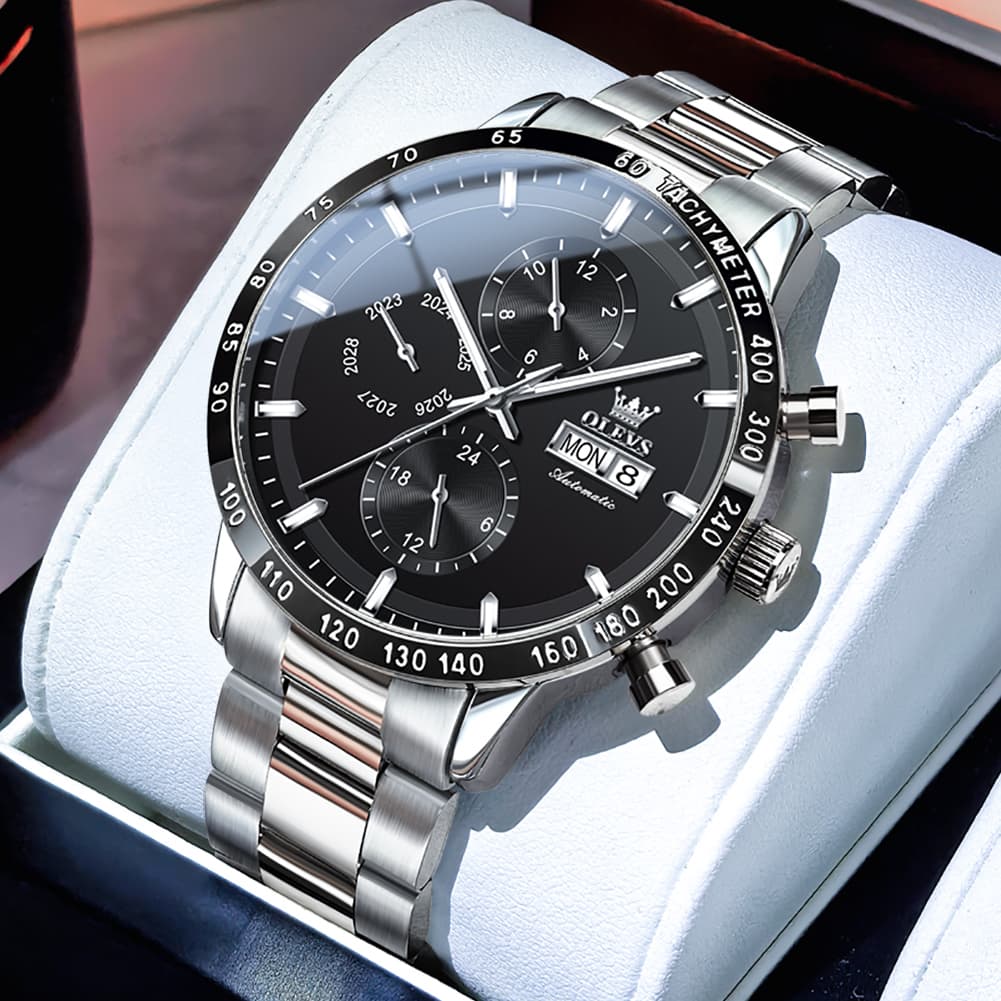OLEVS 6683 Multifunction Automatic Steel Watch for Men - Silver Grey Watch | Olevs Watch Store
