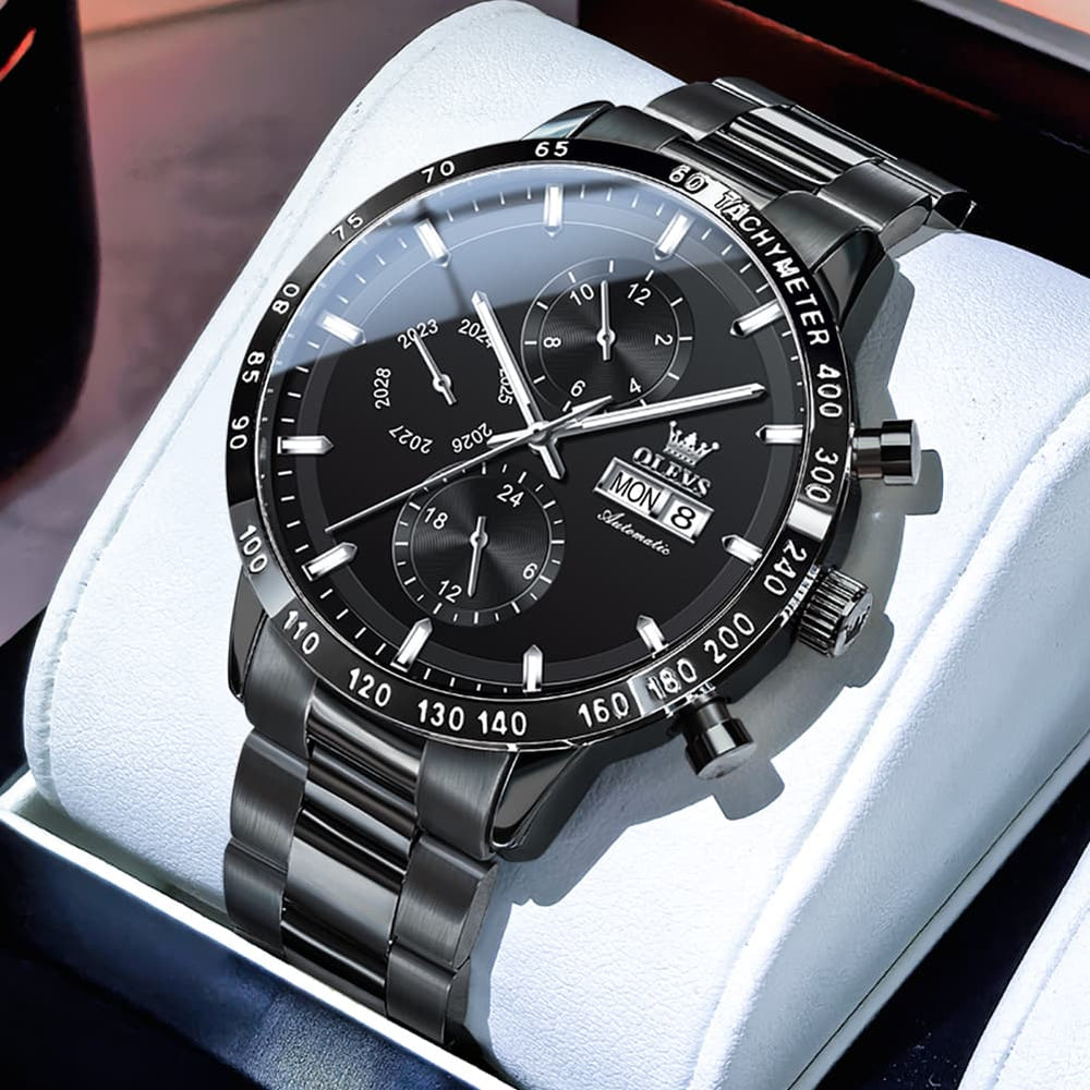 OLEVS 6683 Multifunction Automatic Steel Watch for Men - Silver Grey Watch | Olevs Watch Store