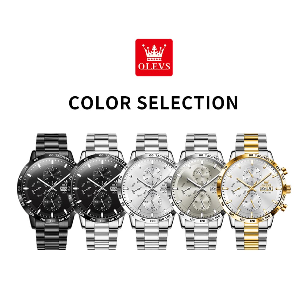 OLEVS 6683 Multifunction Automatic Steel Watch for Men - Silver Grey Watch | Olevs Watch Store