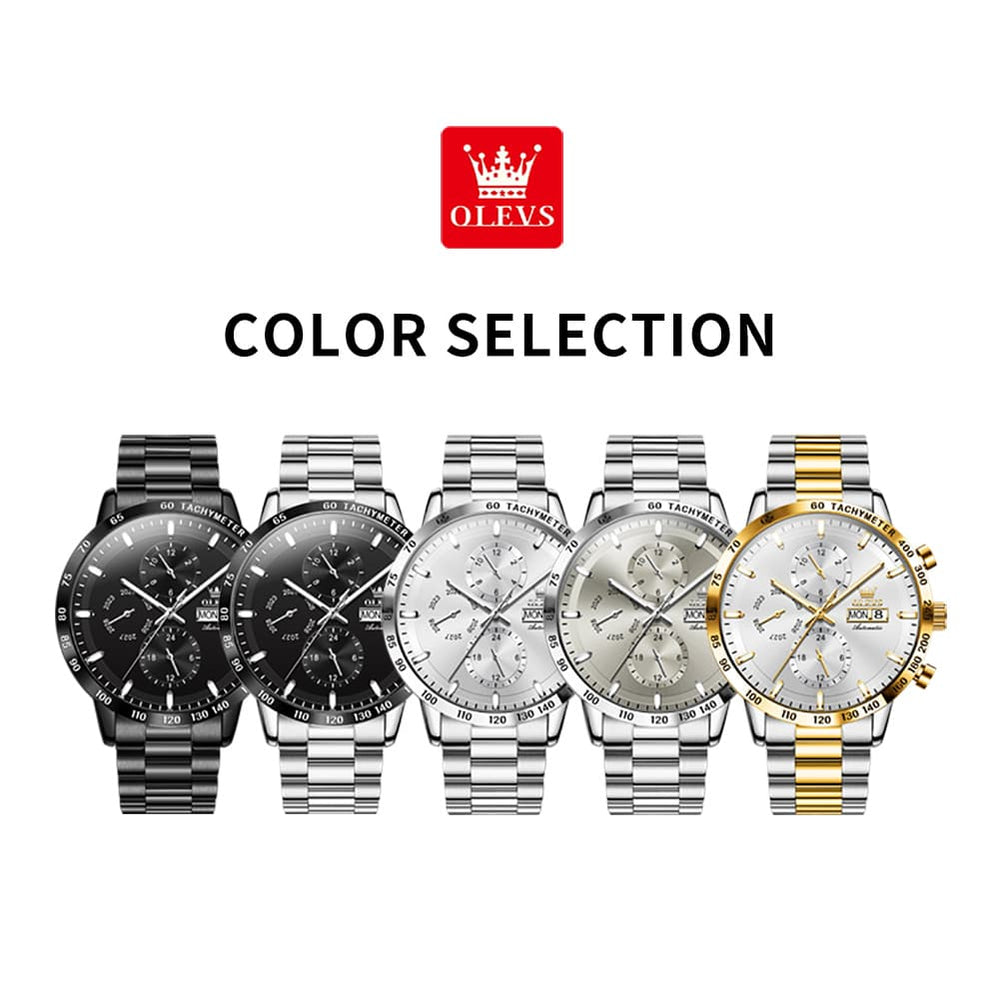 OLEVS 6683 Multifunction Automatic Steel Watch for Men - Silver Grey Watch | Olevs Watch Store