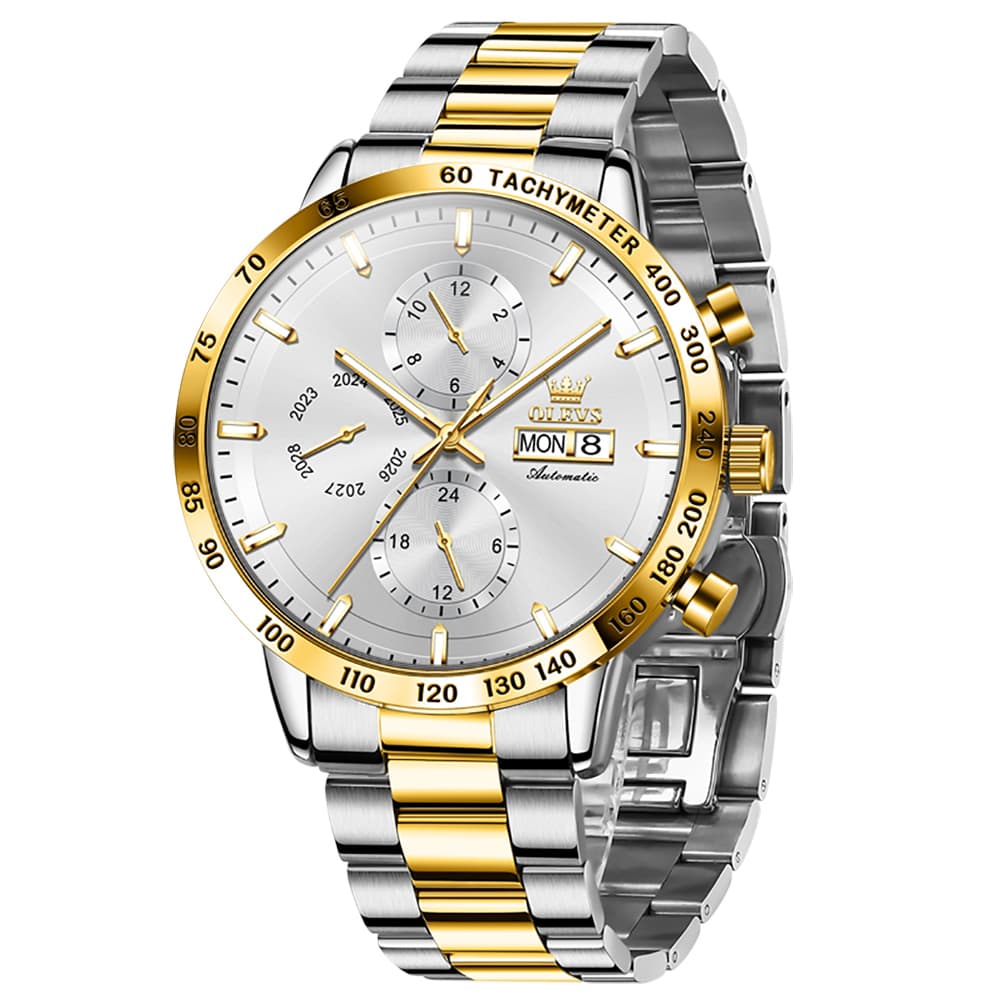 OLEVS 6683 Multifunction Automatic Steel Watch for Men - Silver Grey Watch | Olevs Watch Store