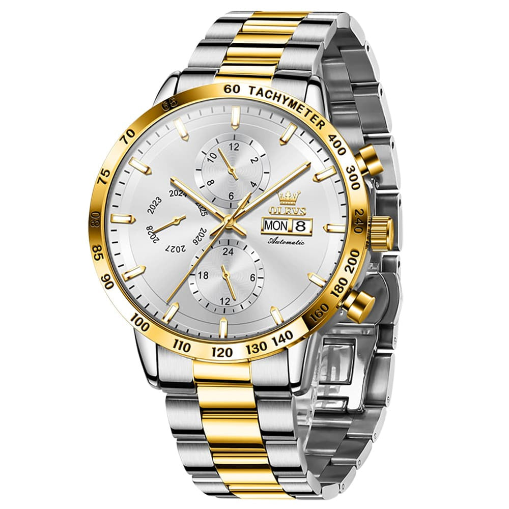 OLEVS 6683 Multifunction Automatic Steel Watch for Men - Silver Grey Watch | Olevs Watch Store