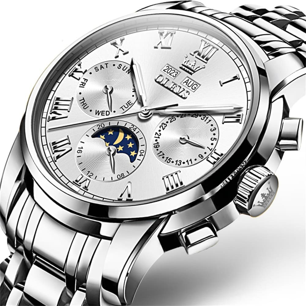 OLEVS 6692 Automatic Moon Phase Multifunction Steel Watch for Men - All Black Watch | Olevs Watch Store