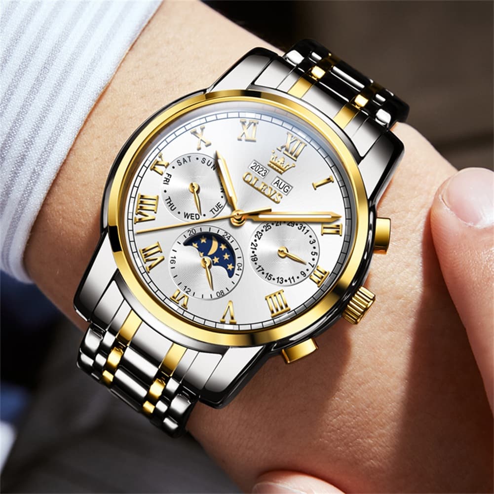 OLEVS 6692 Automatic Moon Phase Multifunction Steel Watch for Men - All Black Watch | Olevs Watch Store