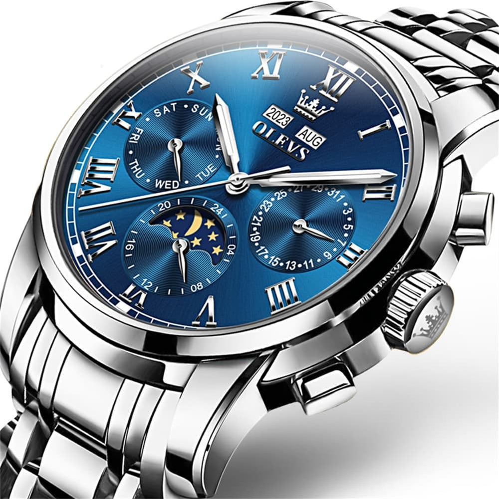 OLEVS 6692 Automatic Moon Phase Multifunction Steel Watch for Men - All Black Watch | Olevs Watch Store