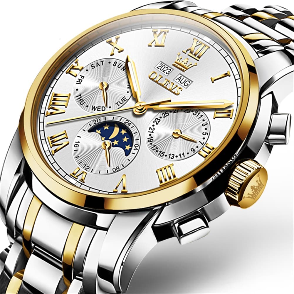 OLEVS 6692 Automatic Moon Phase Multifunction Steel Watch for Men - All Black Watch | Olevs Watch Store