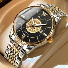 OLEVS 6693 3D Dragon Mechanical Steel Watch for Men - All Gold Watch | Olevs Watch Store