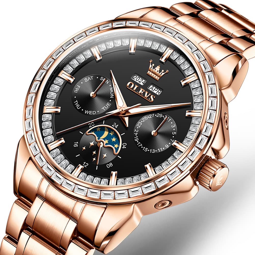OLEVS 6695 Baguette Diamond Multifunction Mechanical Watch for Men - Silver Blue Watch | Olevs Watch Store