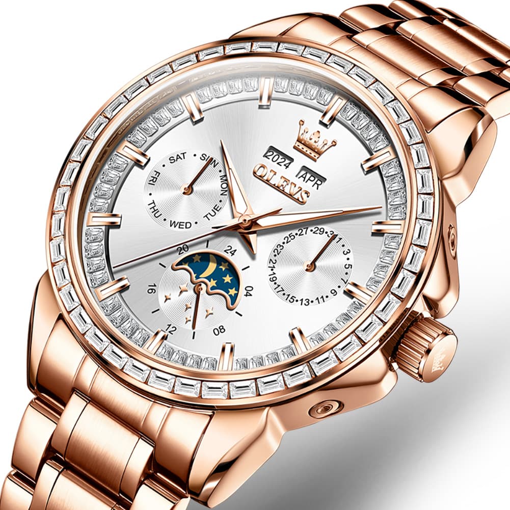 OLEVS 6695 Baguette Diamond Multifunction Mechanical Watch for Men - Silver Blue Watch | Olevs Watch Store