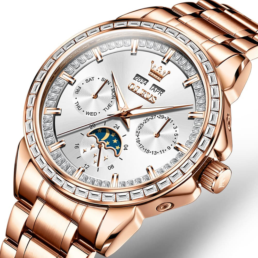OLEVS 6695 Baguette Diamond Multifunction Mechanical Watch for Men - Silver Blue Watch | Olevs Watch Store