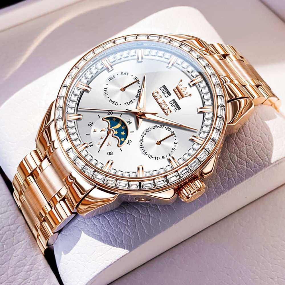 OLEVS 6695 Baguette Diamond Multifunction Mechanical Watch for Men - Silver Blue Watch | Olevs Watch Store
