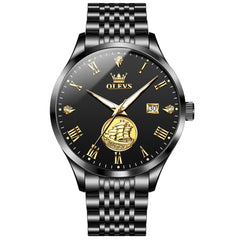 OLEVS 6696 3D Sailboat Mechanical Steel Watch for Men - All Black Watch | Olevs Watch Store