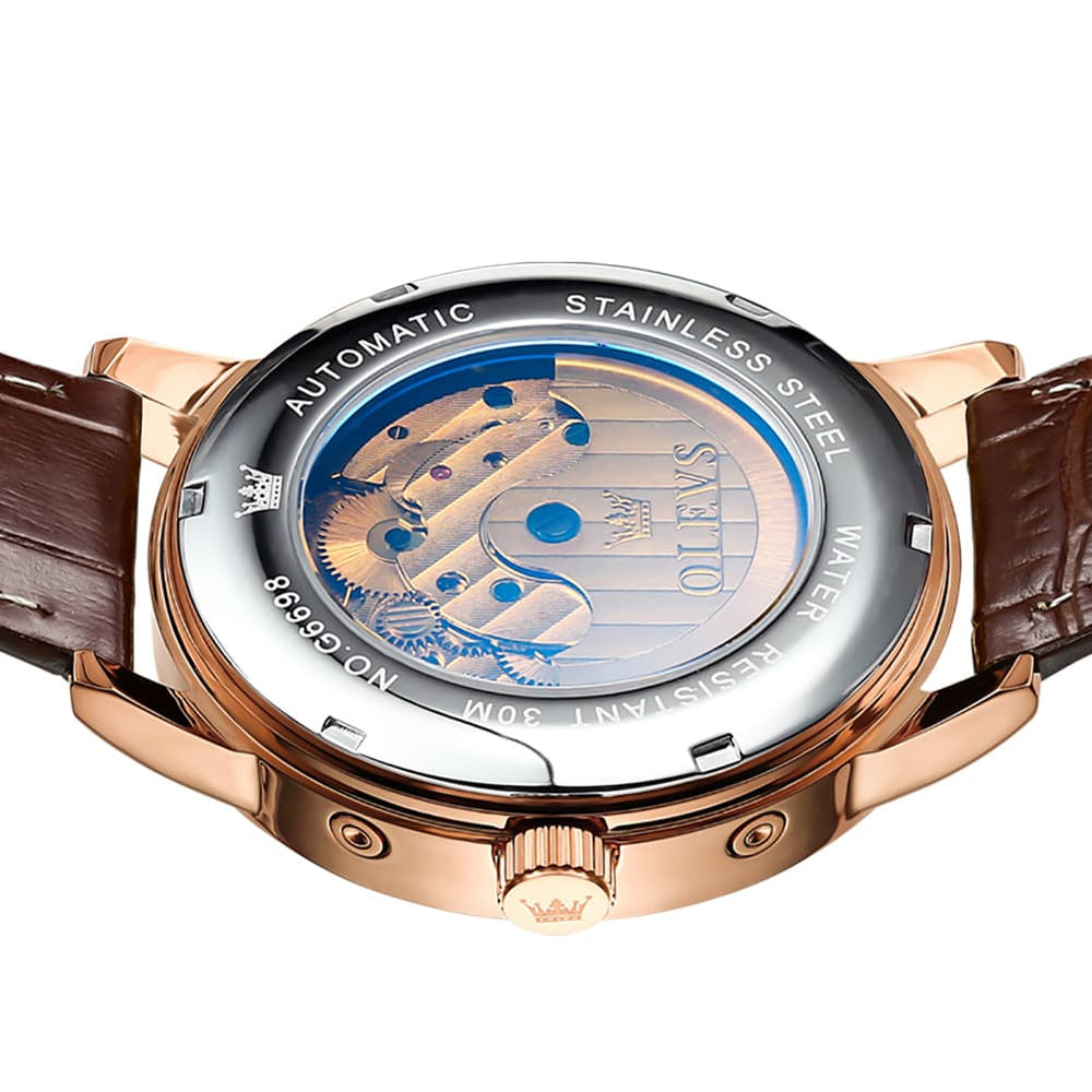 OLEVS 6698 Multifunction Moon Phase Mechanical Watch for Men - Silver White Watch | Olevs Watch Store