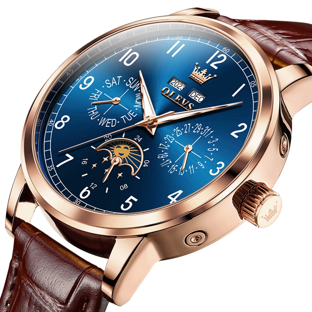 OLEVS 6698 Multifunction Moon Phase Mechanical Watch for Men - Silver White Watch | Olevs Watch Store