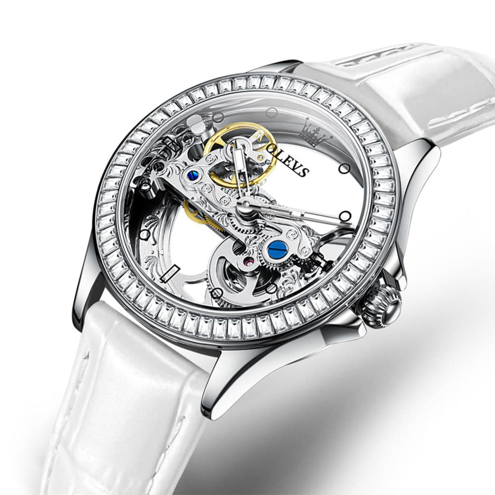 OLEVS 6699 Oversized Skeleton Mechanical Watch for Women - Steel Gold Watch | Olevs Watch Store