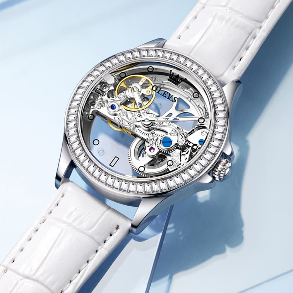 OLEVS 6699 Oversized Skeleton Mechanical Watch for Women - Steel Gold Watch | Olevs Watch Store