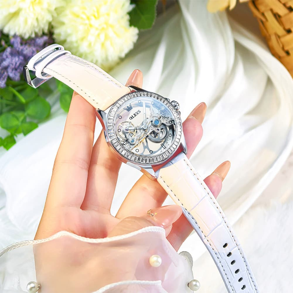 OLEVS 6699 Oversized Skeleton Mechanical Watch for Women - Steel Gold Watch | Olevs Watch Store