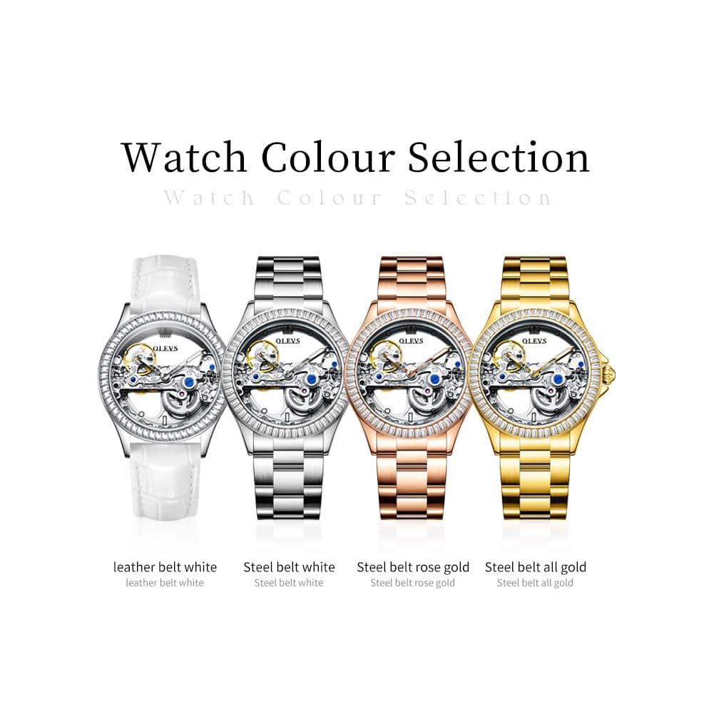 OLEVS 6699 Oversized Skeleton Mechanical Watch for Women - Steel Gold Watch | Olevs Watch Store