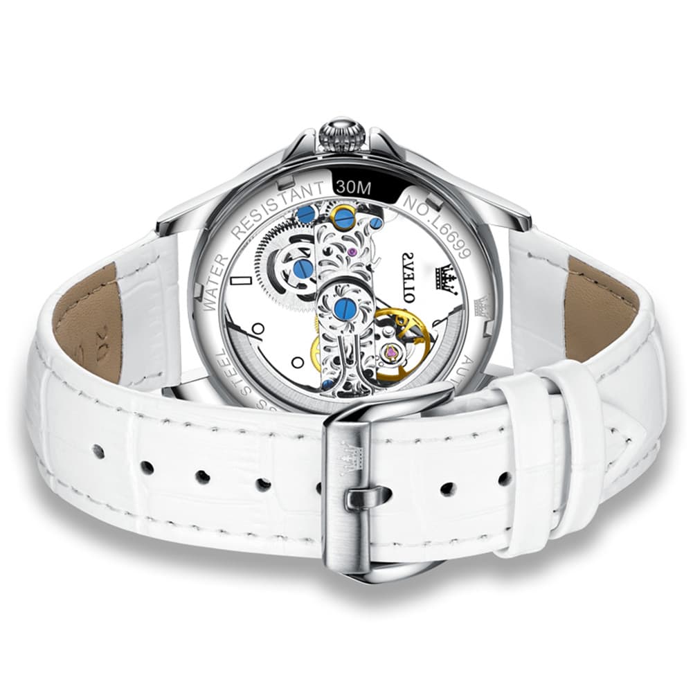 OLEVS 6699 Oversized Skeleton Mechanical Watch for Women - Steel Gold Watch | Olevs Watch Store