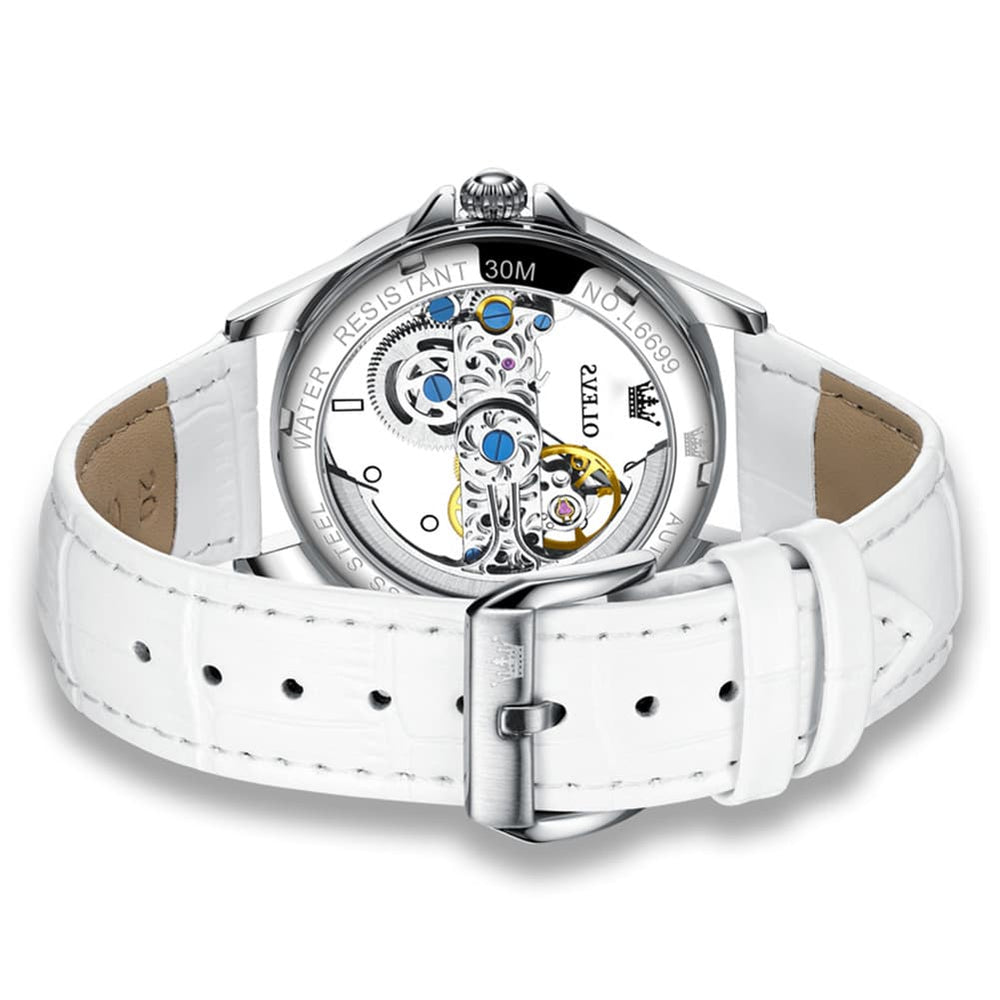 OLEVS 6699 Oversized Skeleton Mechanical Watch for Women - Steel Gold Watch | Olevs Watch Store