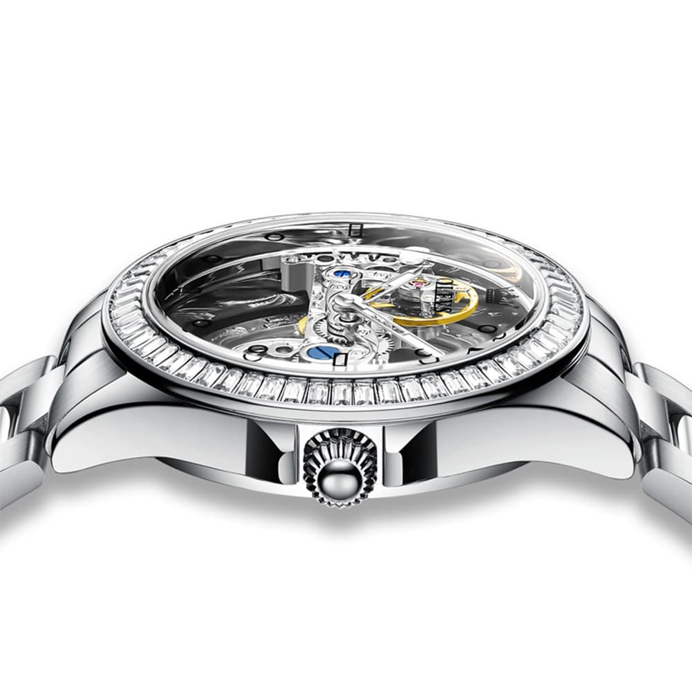 OLEVS 6699 Oversized Skeleton Mechanical Watch for Women - Steel Gold Watch | Olevs Watch Store