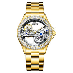OLEVS 6699 Oversized Skeleton Mechanical Watch for Women - Steel Gold Watch | Olevs Watch Store