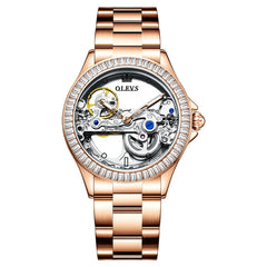 OLEVS 6699 Oversized Skeleton Mechanical Watch for Women - Steel Rose Gold Watch | Olevs Watch Store