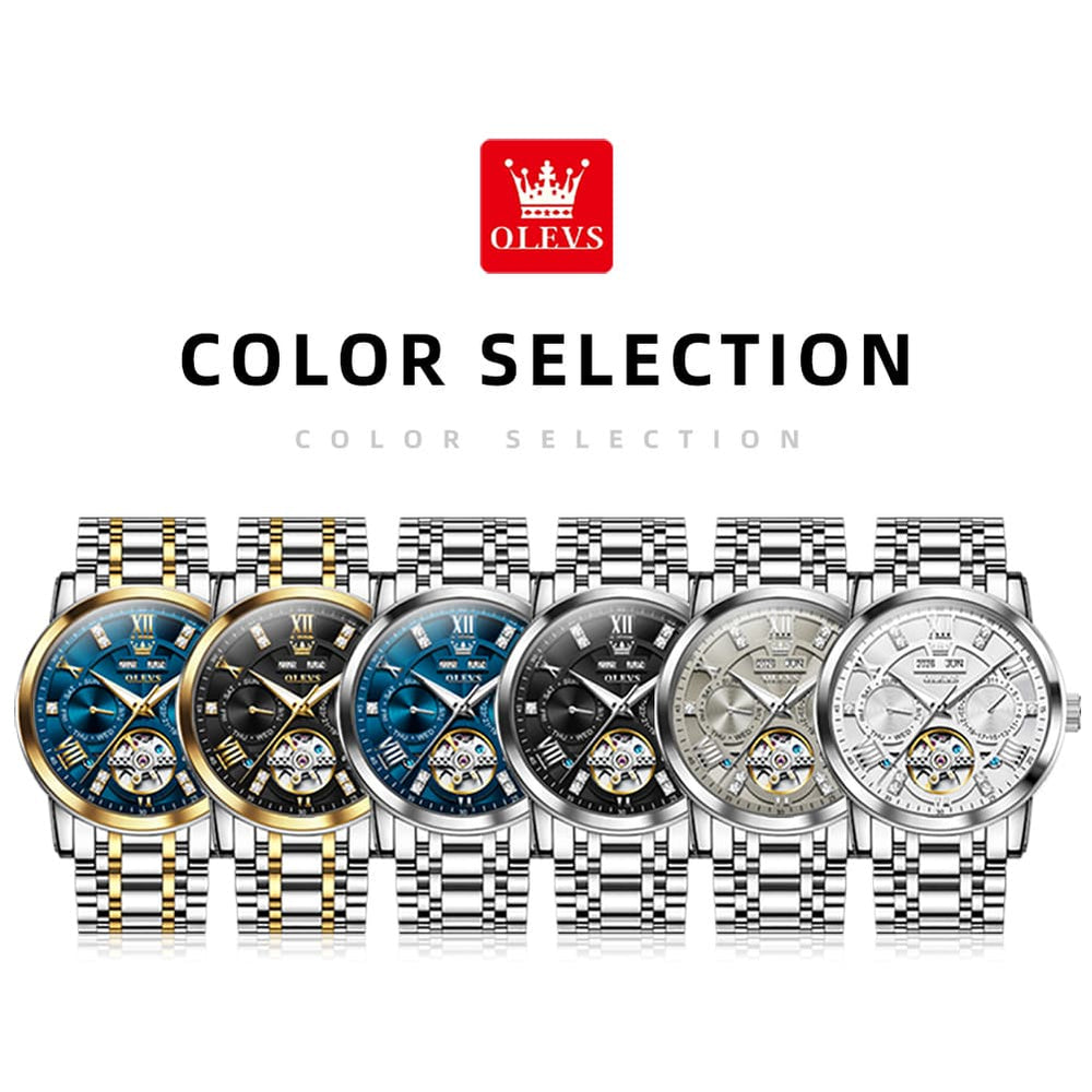 OLEVS 6701 Skeleton Automatic Mechanical Stainless Steel Watch For Men - Silver White Watch | Olevs Watch Store