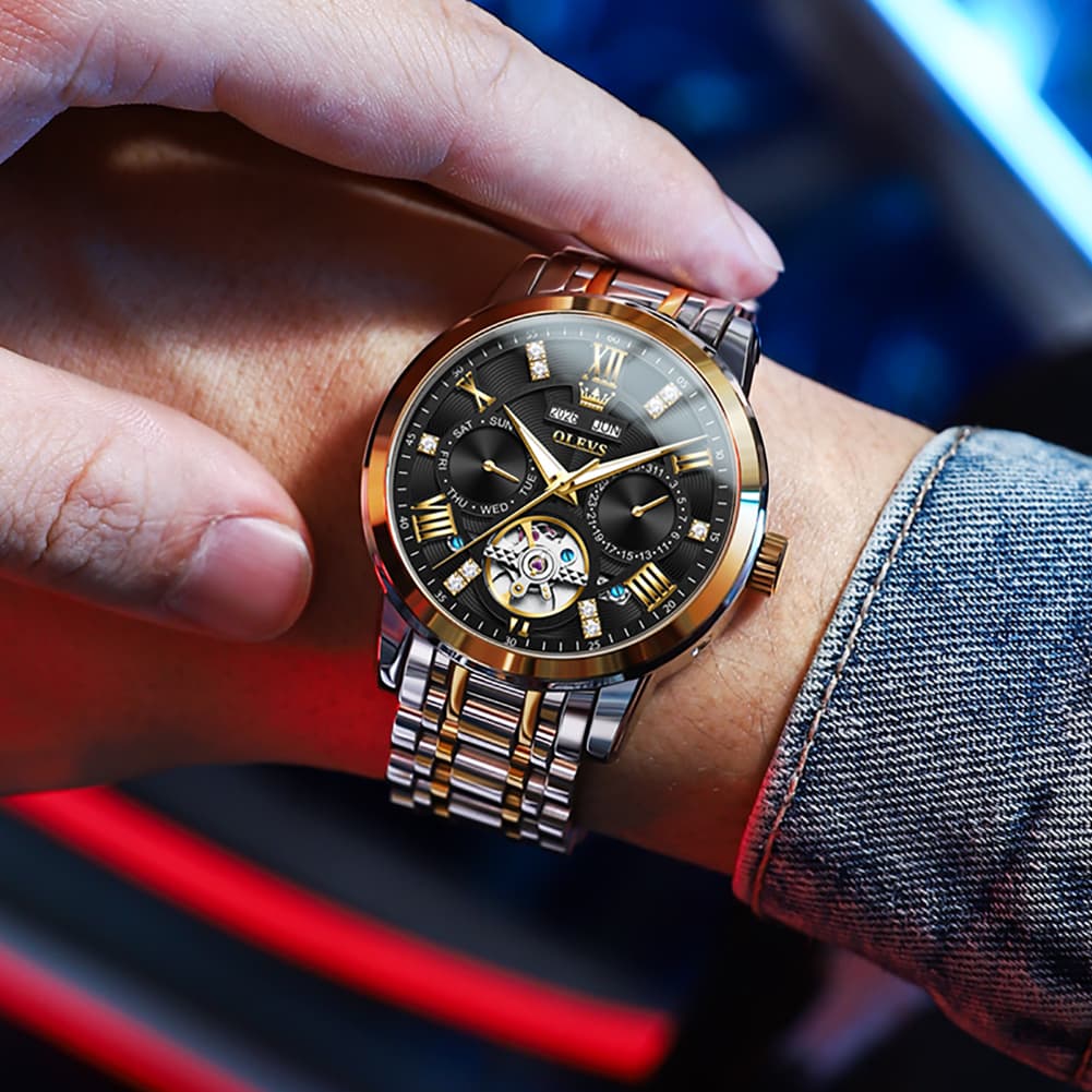 OLEVS 6701 Skeleton Automatic Mechanical Stainless Steel Watch For Men - Silver White Watch | Olevs Watch Store