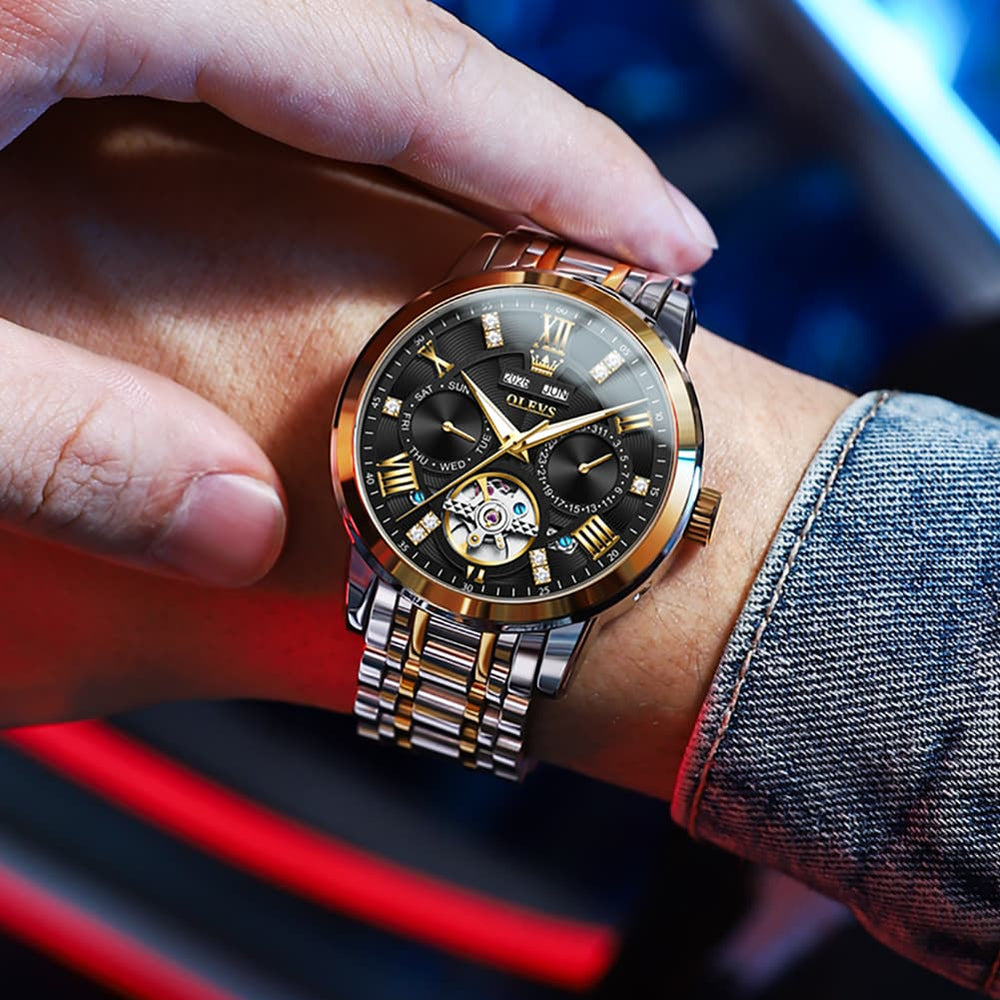 OLEVS 6701 Skeleton Automatic Mechanical Stainless Steel Watch For Men - Silver White Watch | Olevs Watch Store