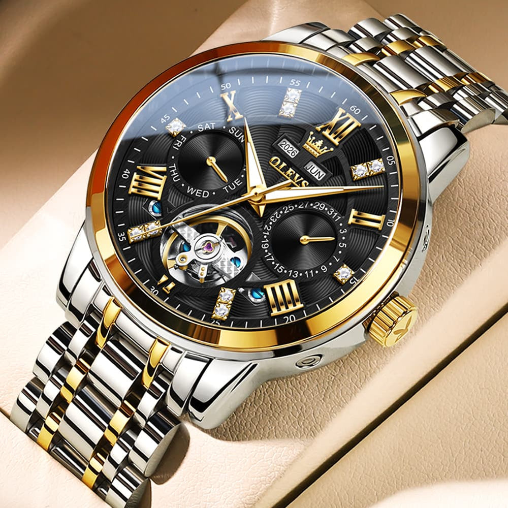 OLEVS 6701 Skeleton Automatic Mechanical Stainless Steel Watch For Men - Silver White Watch | Olevs Watch Store