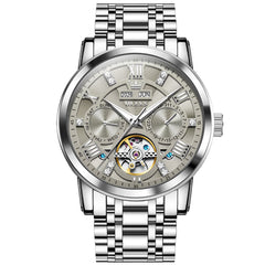 OLEVS 6701 Skeleton Automatic Mechanical Stainless Steel Watch For Men - silver gray Watch | Olevs Watch Store