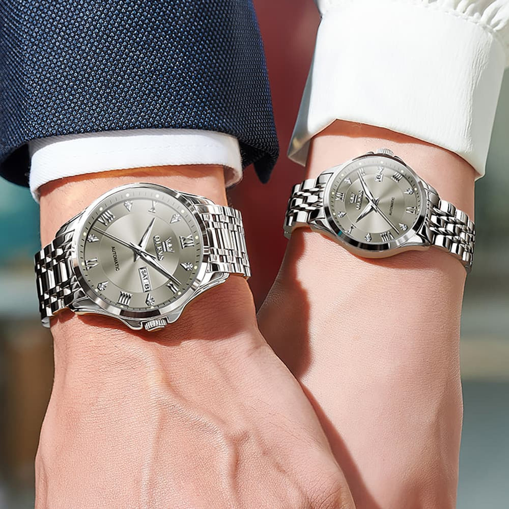 OLEVS 6702 Diamond Automatic Mechanical Watch For Couples - All Gold Watch | Olevs Watch Store