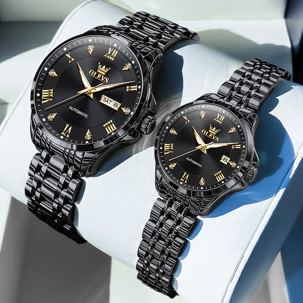 OLEVS 6702 Diamond Automatic Mechanical Watch For Couples - All Gold Watch | Olevs Watch Store