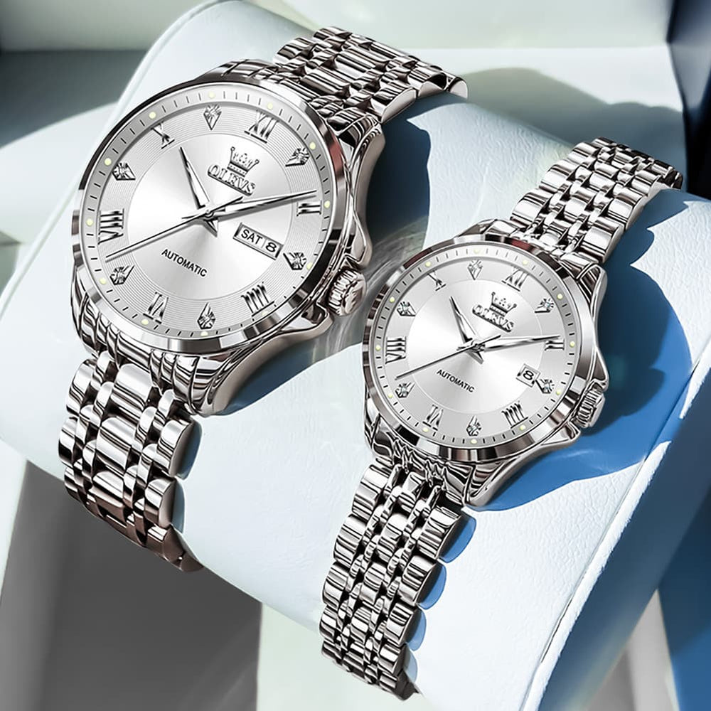 OLEVS 6702 Diamond Automatic Mechanical Watch For Couples - All Gold Watch | Olevs Watch Store