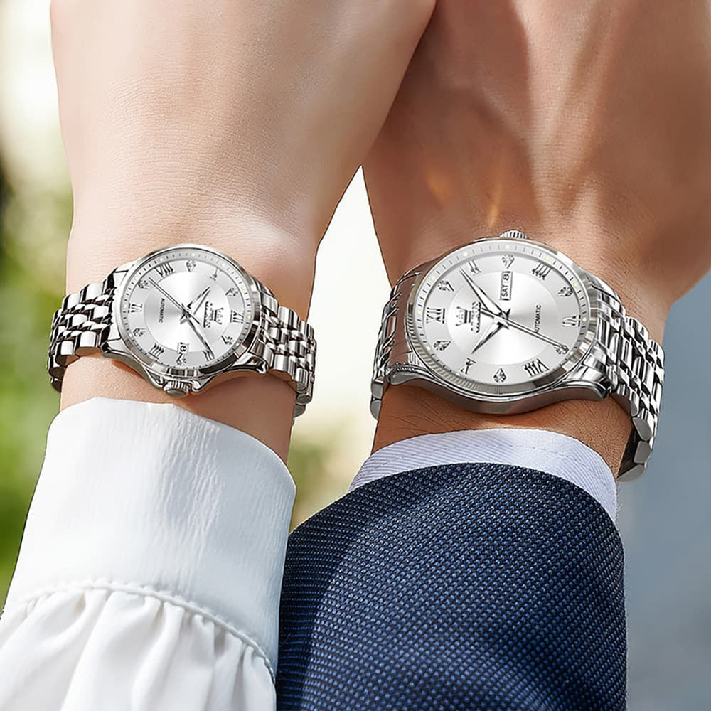 OLEVS 6702 Diamond Automatic Mechanical Watch For Couples - All Gold Watch | Olevs Watch Store