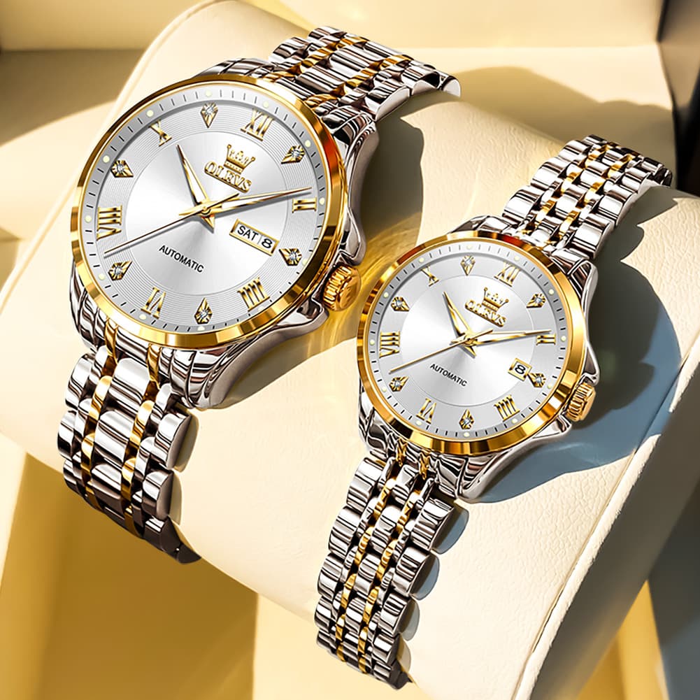 OLEVS 6702 Diamond Automatic Mechanical Watch For Couples - All Gold Watch | Olevs Watch Store