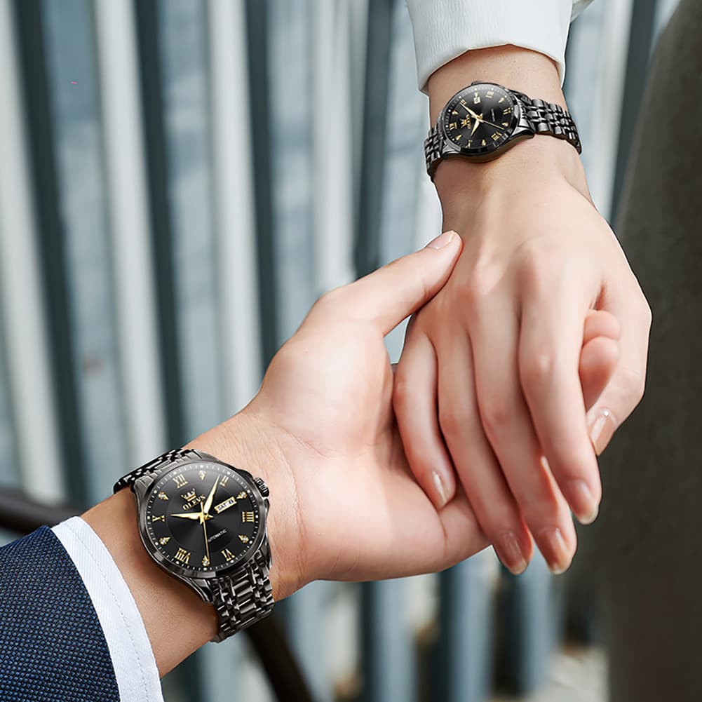 OLEVS 6702 Diamond Automatic Mechanical Watch For Couples - All Gold Watch | Olevs Watch Store