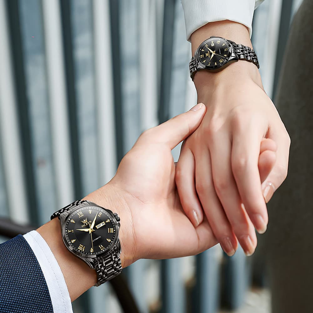 OLEVS 6702 Diamond Automatic Mechanical Watch For Couples - All Gold Watch | Olevs Watch Store
