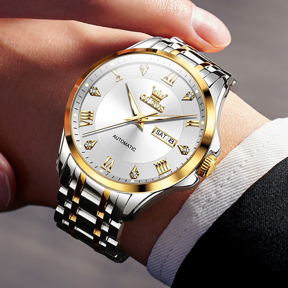 OLEVS 6702 Diamond Dial Automatic Mechanical Watch For Men - All Gold Watch | Olevs Watch Store