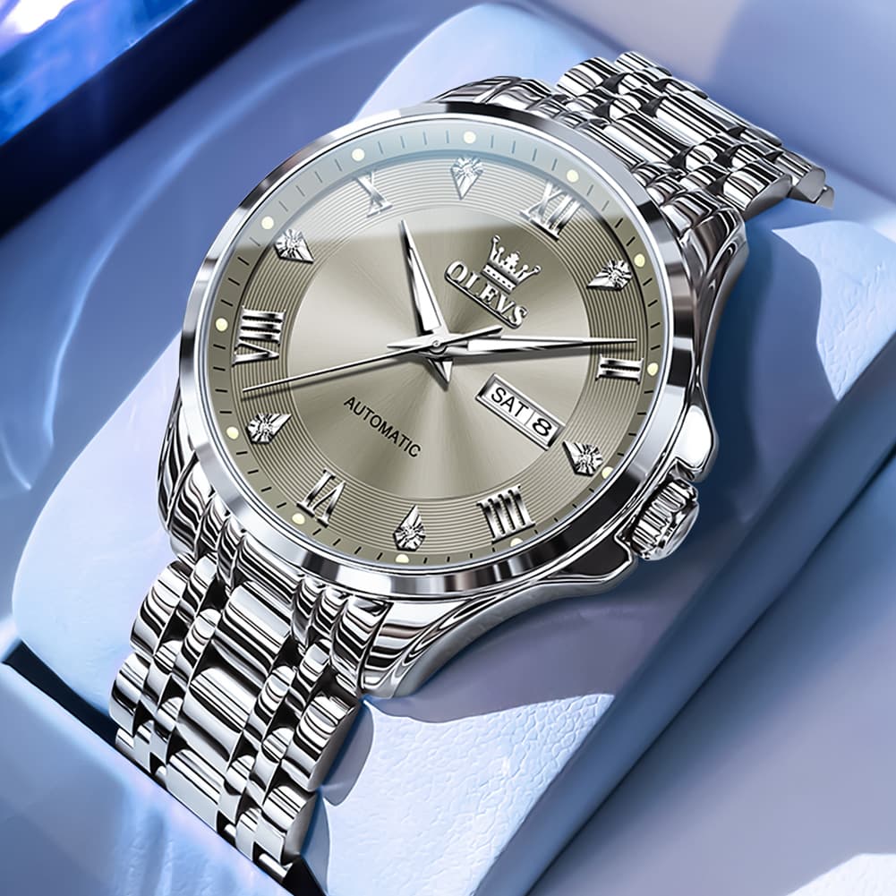 OLEVS 6702 Diamond Dial Automatic Mechanical Watch For Men - All Gold Watch | Olevs Watch Store