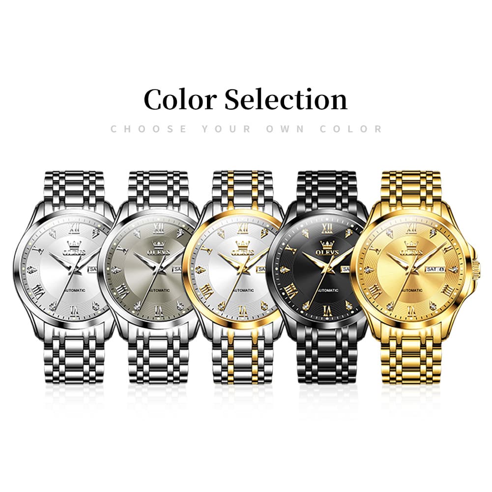 OLEVS 6702 Diamond Dial Automatic Mechanical Watch For Men - All Gold Watch | Olevs Watch Store