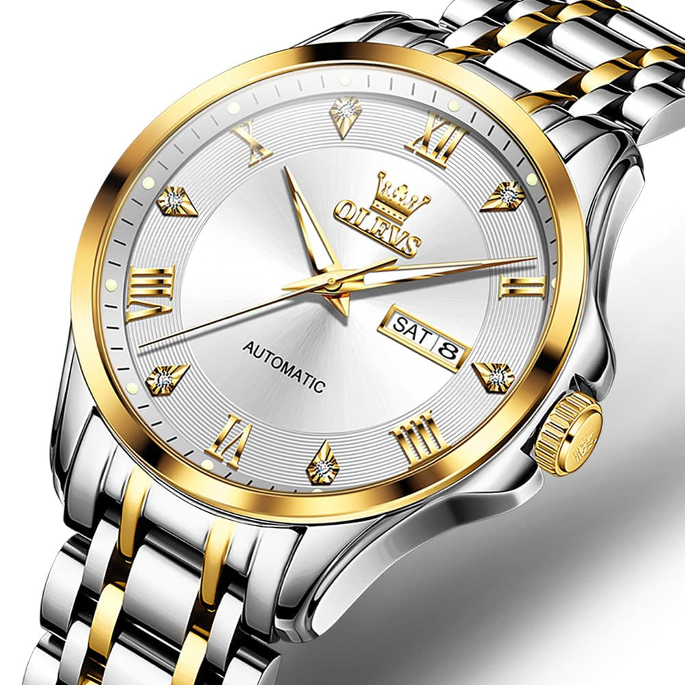 OLEVS 6702 Diamond Dial Automatic Mechanical Watch For Men - All Gold Watch | Olevs Watch Store