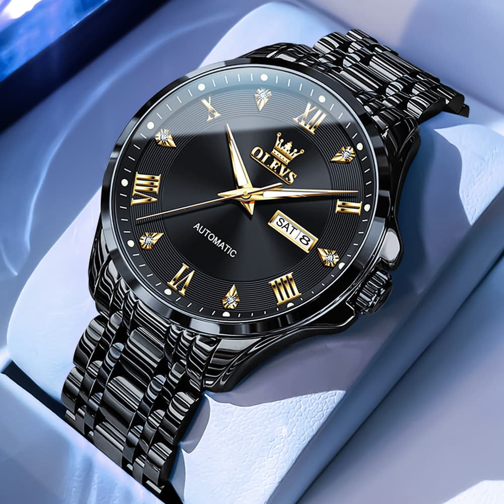 OLEVS 6702 Diamond Dial Automatic Mechanical Watch For Men - All Gold Watch | Olevs Watch Store