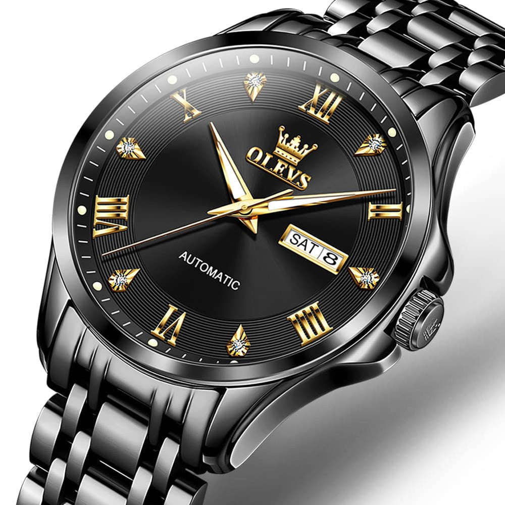 OLEVS 6702 Diamond Dial Automatic Mechanical Watch For Men - All Gold Watch | Olevs Watch Store