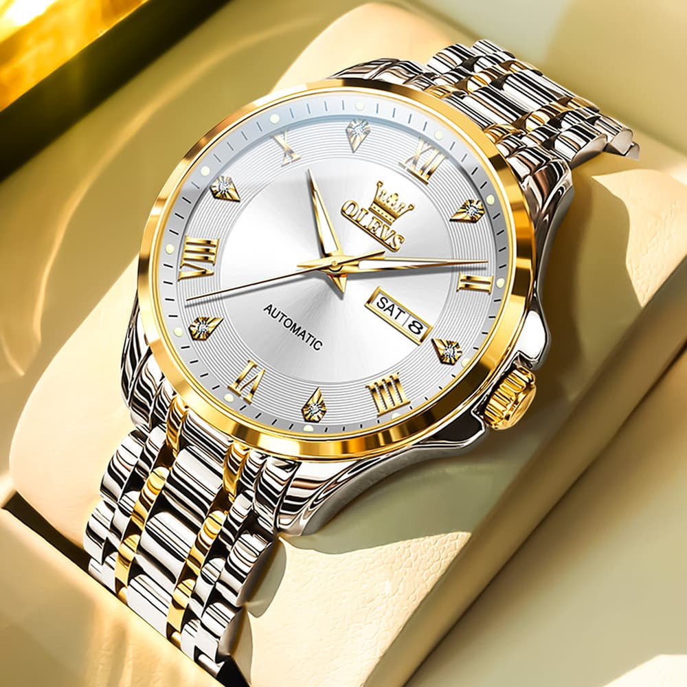 OLEVS 6702 Diamond Dial Automatic Mechanical Watch For Men - All Gold Watch | Olevs Watch Store