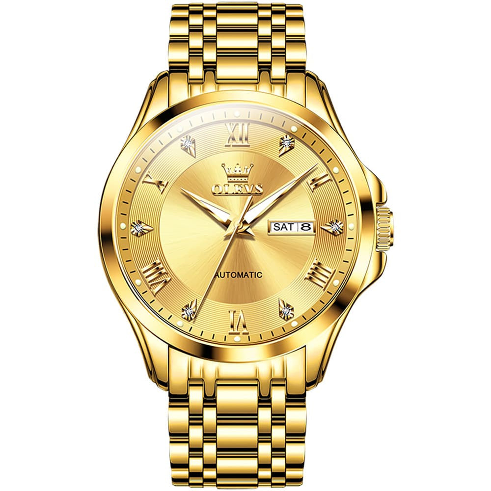 OLEVS 6702 Diamond Dial Automatic Mechanical Watch For Men - All Gold Watch | Olevs Watch Store