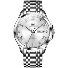 OLEVS 6702 Diamond Dial Automatic Mechanical Watch For Men - Silver White Watch | Olevs Watch Store