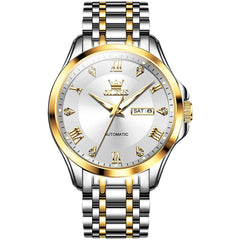 OLEVS 6702 Diamond Dial Automatic Mechanical Watch For Men - Two Tone White Watch | Olevs Watch Store